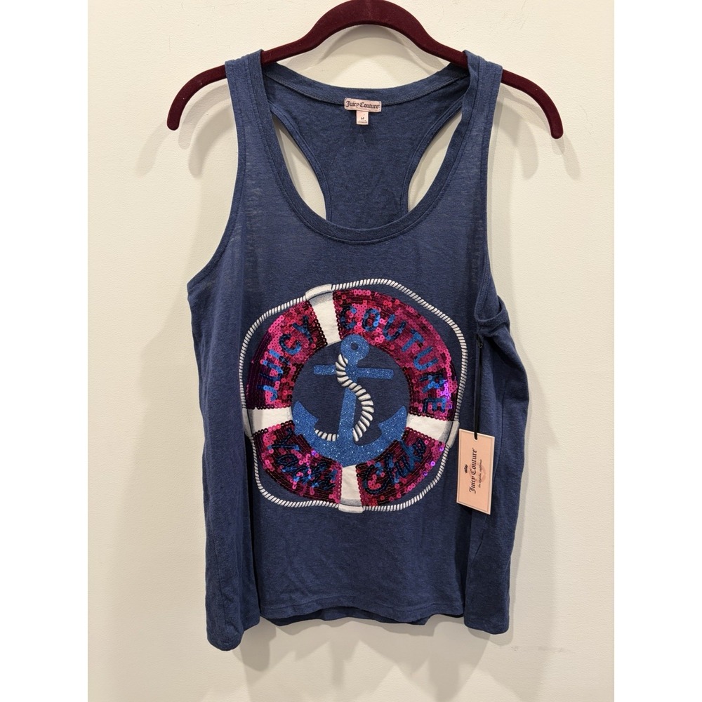 juicy couture NWT blue sequin nautical yacht Club boating tank women M